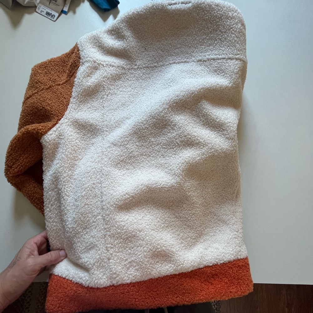 ivory ella Cream Sherpa Jacket with Brown and Orange Accents - Picture 6 of 6